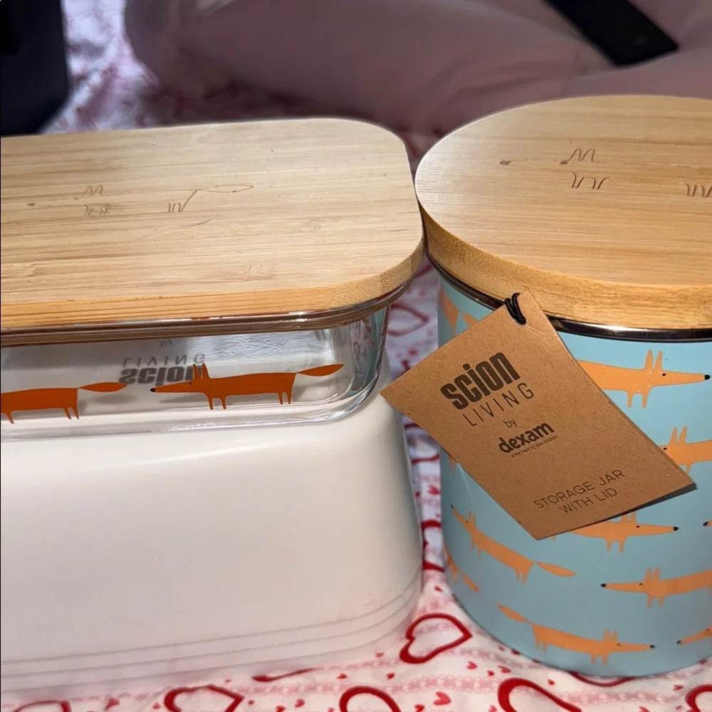 Matching Set- Canister & Glass Food Storage Jar with Bamboo Lids. So many uses!